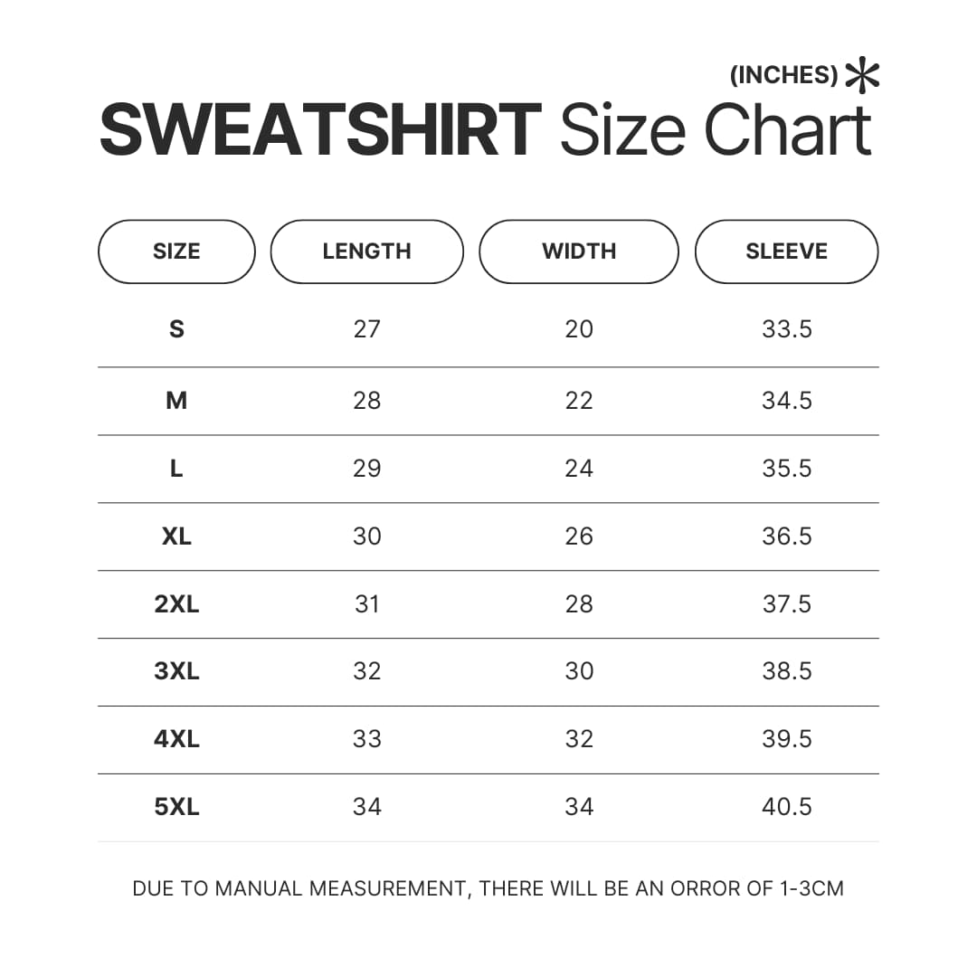 Sweatshirt Size Chart - Witch Hat Atelier Shop