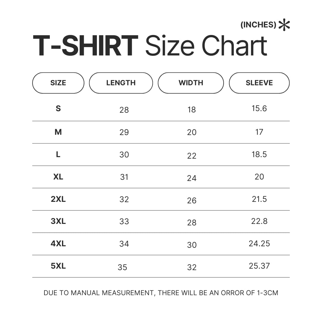 T shirt Size Chart - Witch Hat Atelier Shop